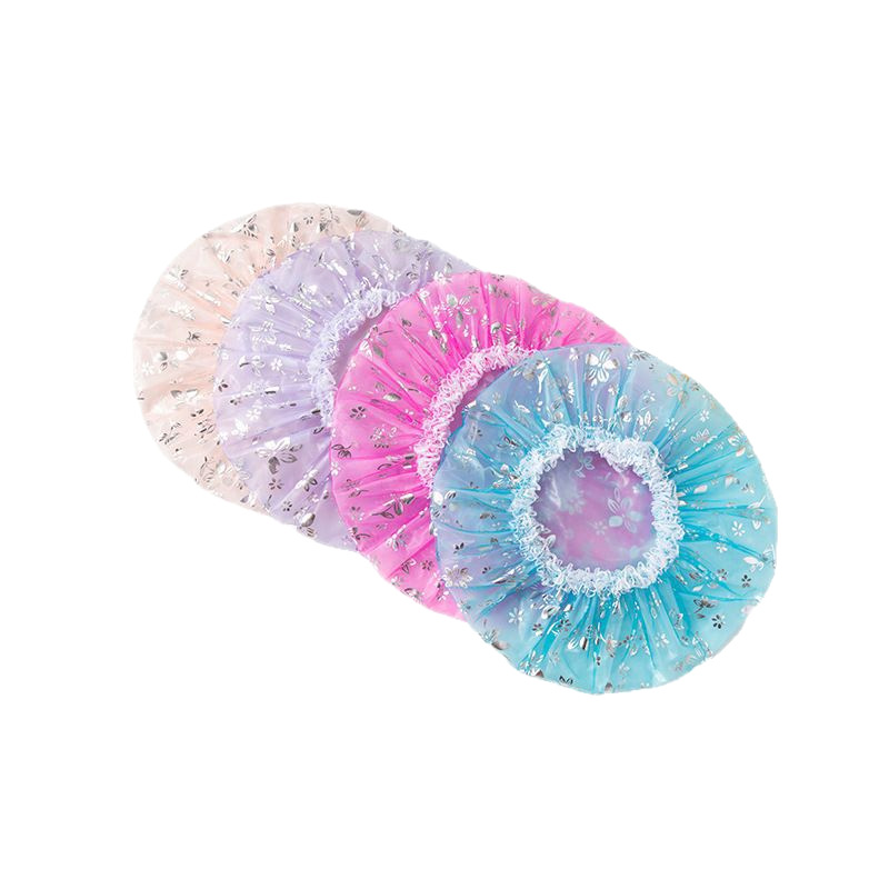 Double Layer Waterproof Shower Cap With Lace Trim And Floral Print_voghion.com