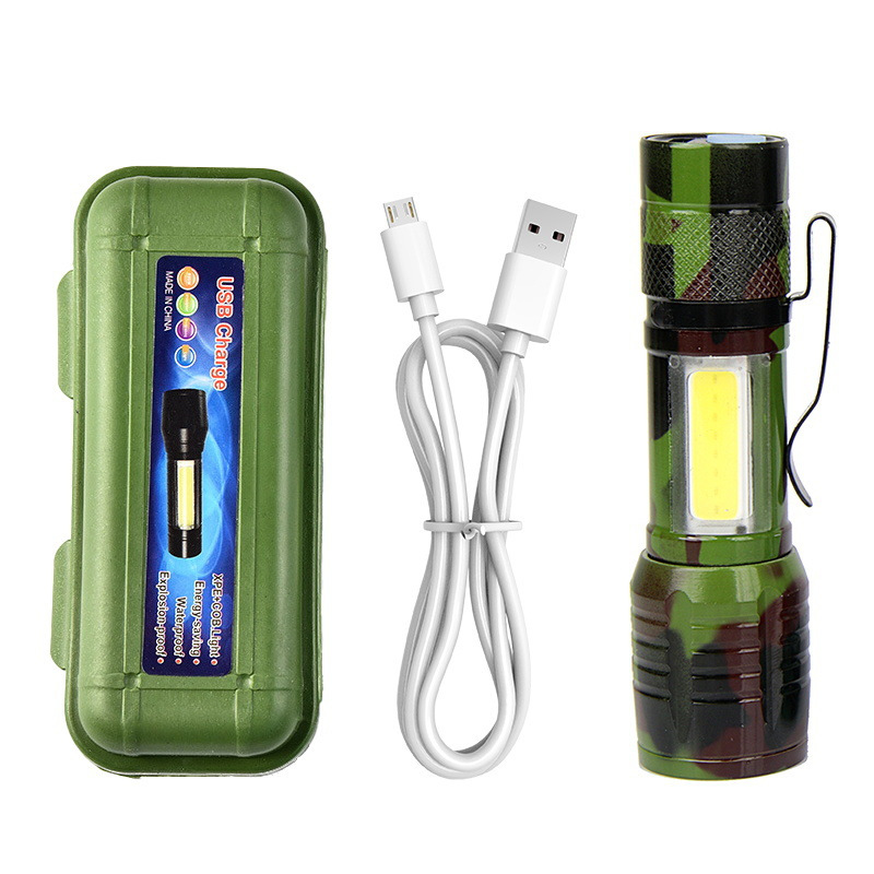 Explosión pequeña pistola de acero de tres ojos pequeña linterna monstruo LED multifuncional de larga duración fuerte mini linterna de luz fuerte magnética