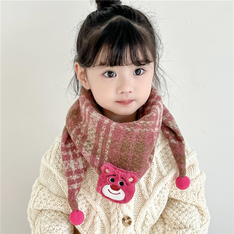 니트 삼각 스카프-로즈 레드 베어