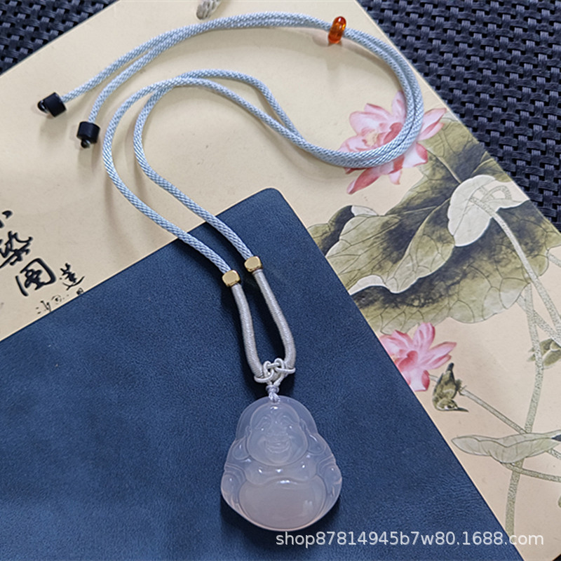 라이트 블루 로프와 화이트 옥수 큰 부처 (31*28mm)