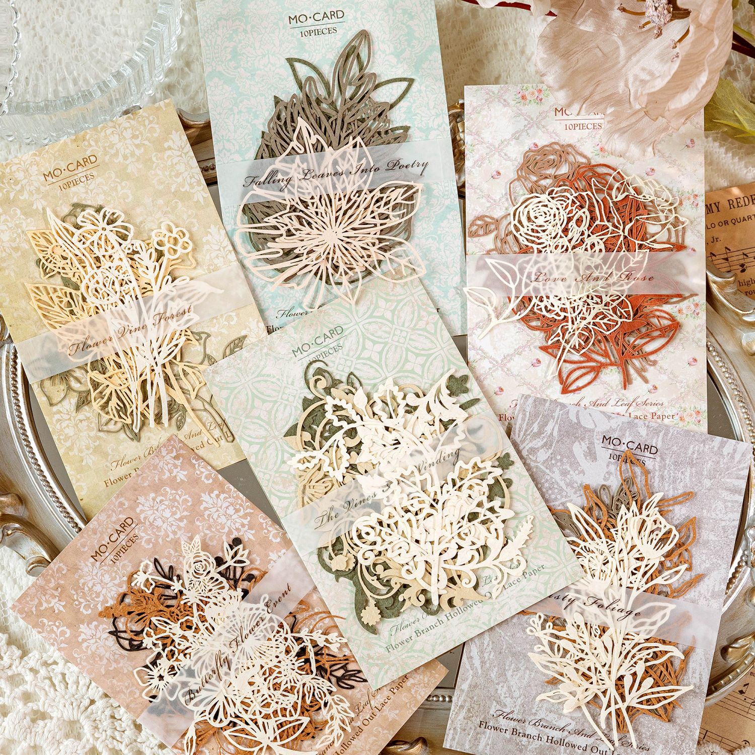 Mo ink lace paper flower branches and leaves series light retro hollow plant hand account DIY decoration collage base material 6