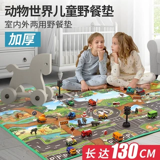 跨境儿童玩具停车场游戏垫加厚材质野生动物主题户外沙滩野餐垫