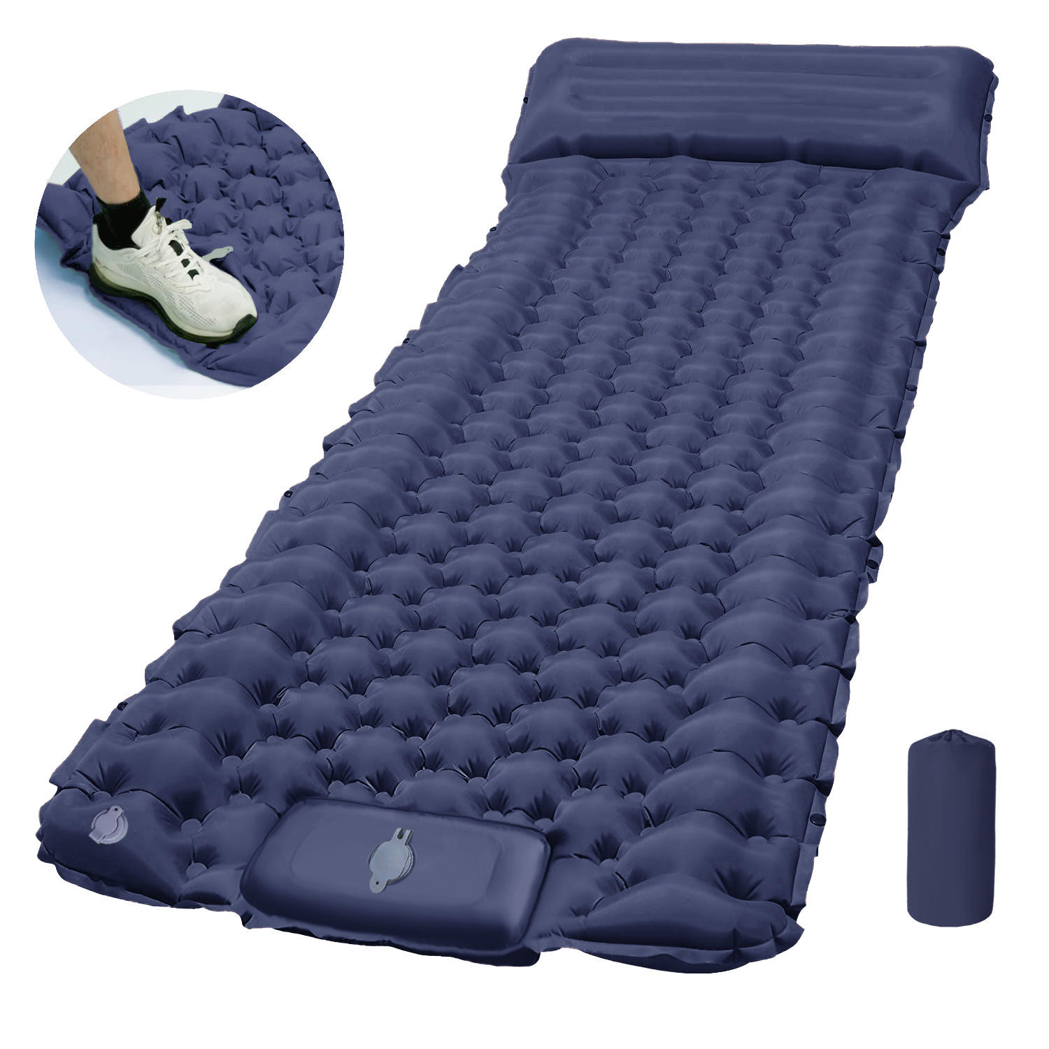 Factory direct outdoor nylon air mattress camping play manual air mattress foot press air mattress
