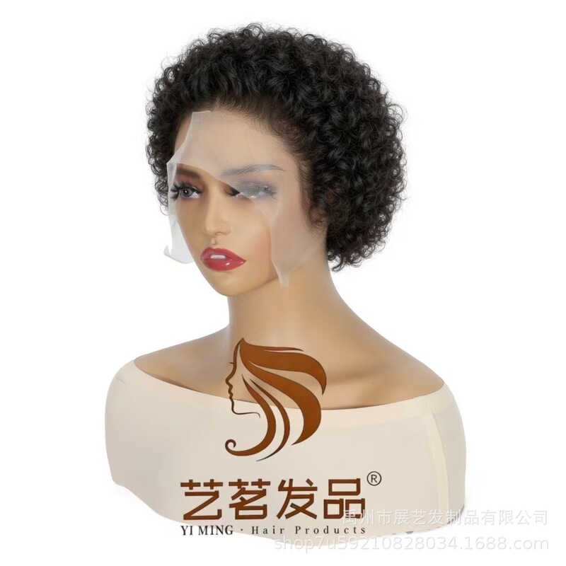 European and American Cross-Border Wig 13*1 Pixie Curly Human Hair Wig Front Lace Pixie Wig