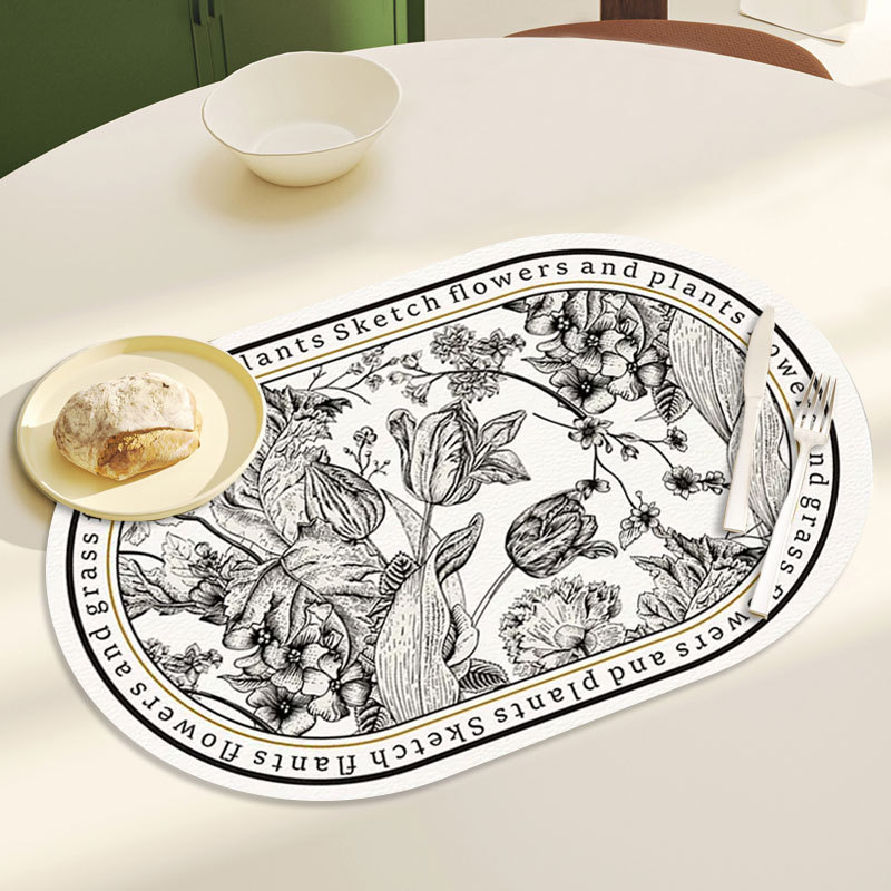 法式北歐黑白花紋墊西餐墊皮革防水防油隔熱防燙餐盤碗墊廠家直銷