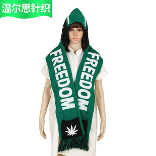 Autumn and Winter Thickeneded Warm Knitted Hooded Scarf Letter Jacquard Hat Scarf One-Piece One-Piece Hat Manufacturer Customization