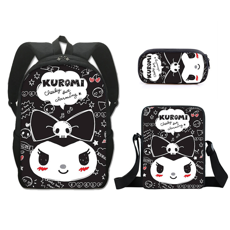 Promoción del nuevo Sanrio Kulomi kuromi mochila para estudiantes bolso de tres piezas bolso pequeño bolso de hombro libro