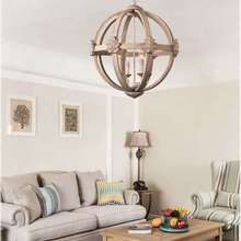 美式乡村出口实木做旧球型吊灯卧室客厅餐厅服装店民宿装饰灯具