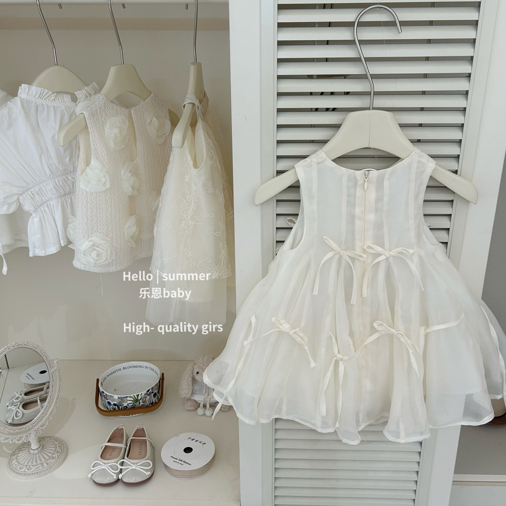 [Le En baby] Vestido de chaleco de lazo de alta calidad hecho a mano de verano para niñas Vestido de estilo occidental para bebé Vestido de princesa
