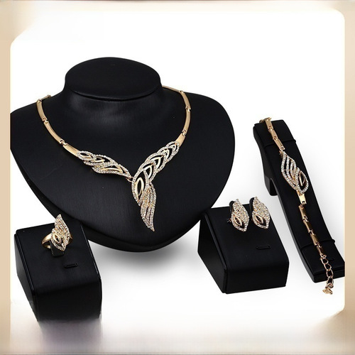 New European and American Cross-border Natural Fashion Alloy Jewelry Set Necklace Earrings Four-Piece Set Direct Manufacturer Sale