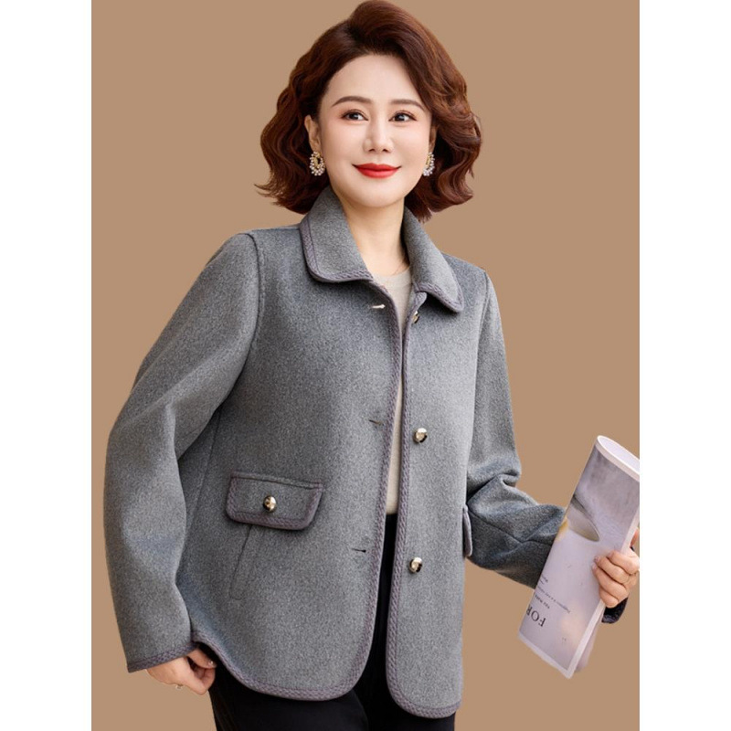 妈妈春装洋气双面呢上衣服2026新款中老年女春秋高贵短款毛呢外套