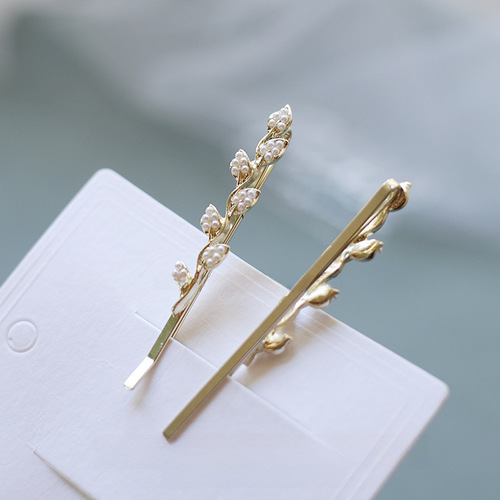 Forest Style Pearl Hairpin with Fairy Charm, Retro and Simple One-Word Pin for Fringe Hair and Edge Hairpin, Delicate Bangs Hairpin 