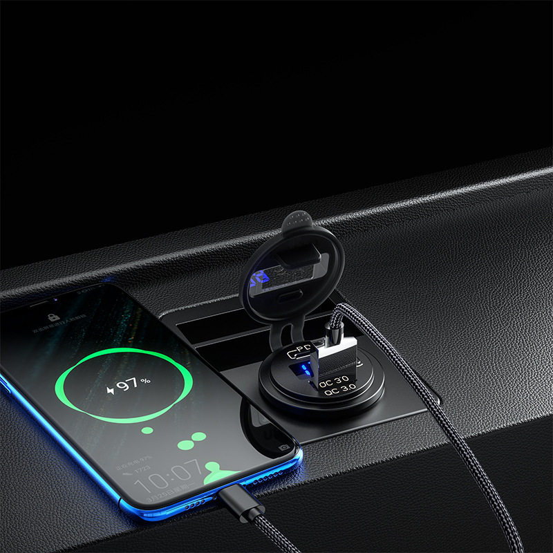 Smart Car Universal 12V Modified Pd Car Charger with Voltage Meter Display Button Qc3.0 Car USB Charger