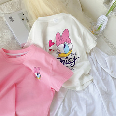 Pure cotton children's cute baby cartoon Daisy duck shirt 2025 new style small and medium-sized children girls short-sleeved T-shirt summer