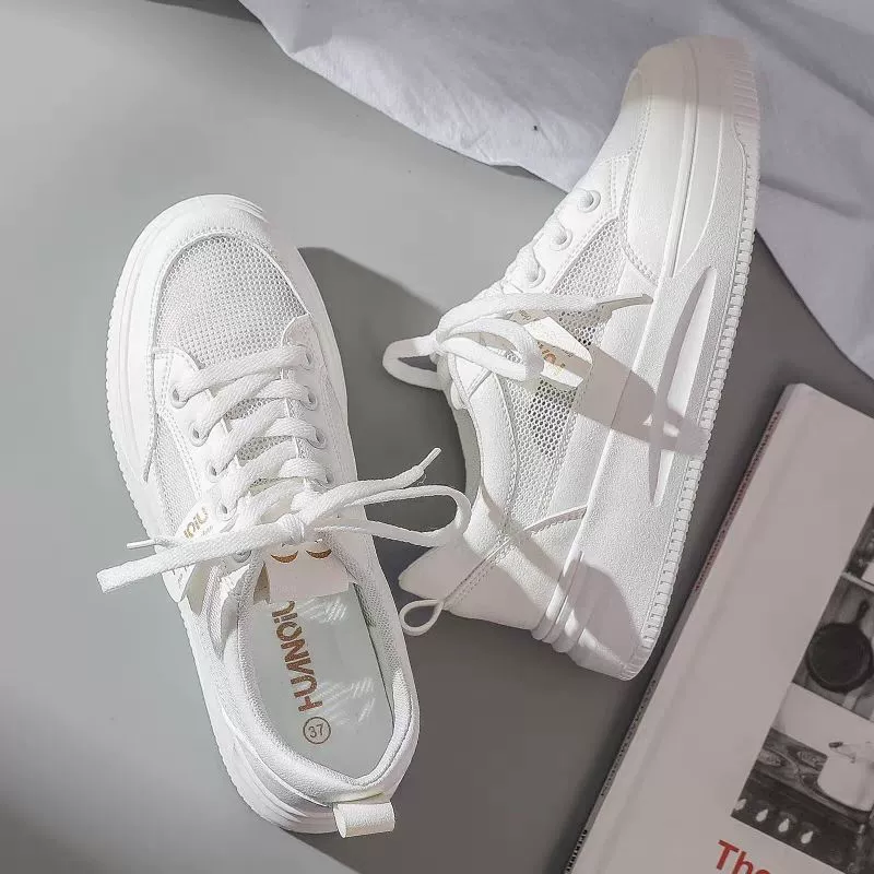 Белые летние женские кроссовки из тонкой дышащей сетки, новинка лета 2025 года, универсальные, популярные, повседневные спортивные кроссовки из сетки.