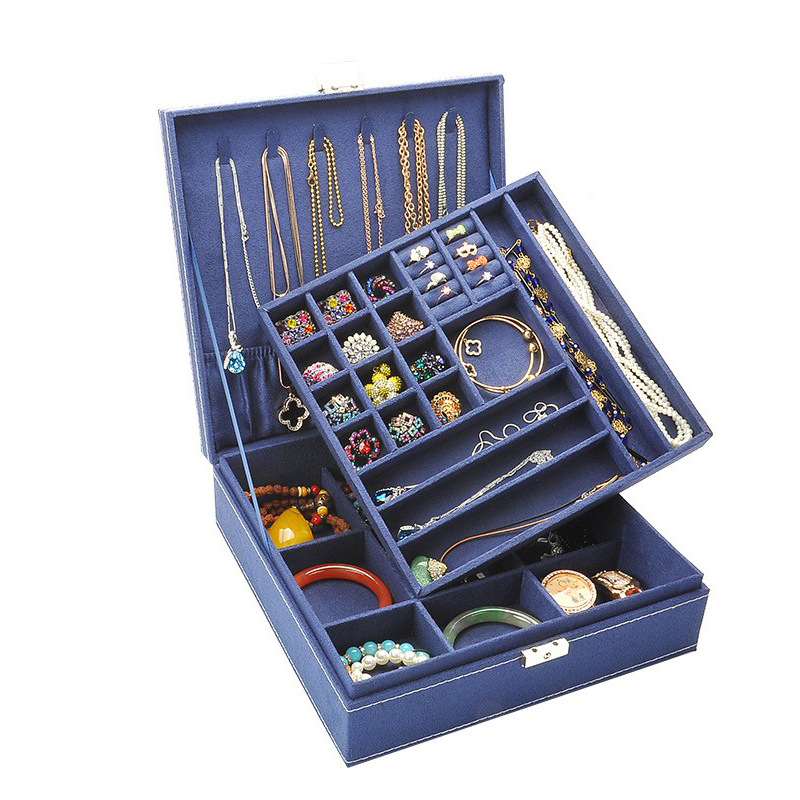 复古绒布珠宝首饰盒耳针耳饰戒指项链饰品收纳盒跨境饰品盒多层