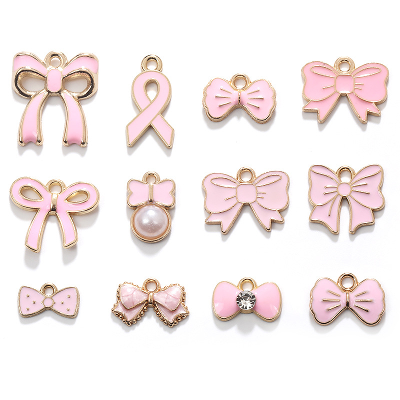 Cross-Border Hot-Selling Oil-Drip Pink Bow Tie Pendant DIY Accessories Necklace Bracelet Keychain Pendant