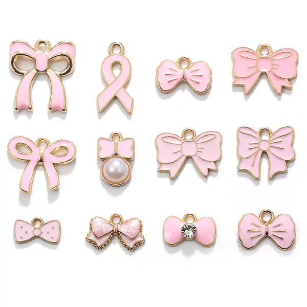 Cross-Border Hot-Selling Oil-Drip Pink Bow Tie Pendant DIY Accessories Necklace Bracelet Keychain Pendant