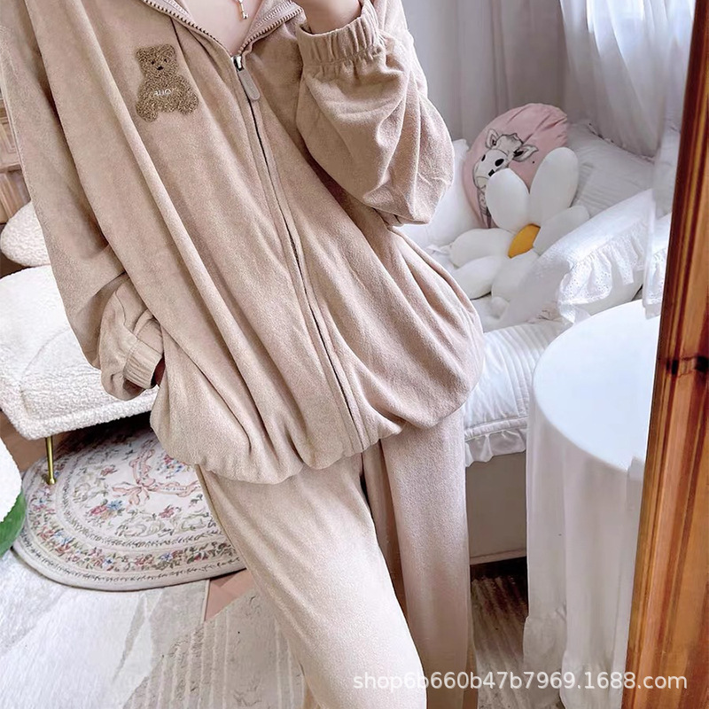 Autumn and Winter new Pure yuan Japanese GP towel cotton bear home wear suit cute girl comfortable hooded jacket