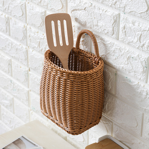 Factory-direct, internet-famous storage basket for onions, ginger, and garlic—kitchen wall-mounted basket, plastic & rattan-style wall-hanging flower basket