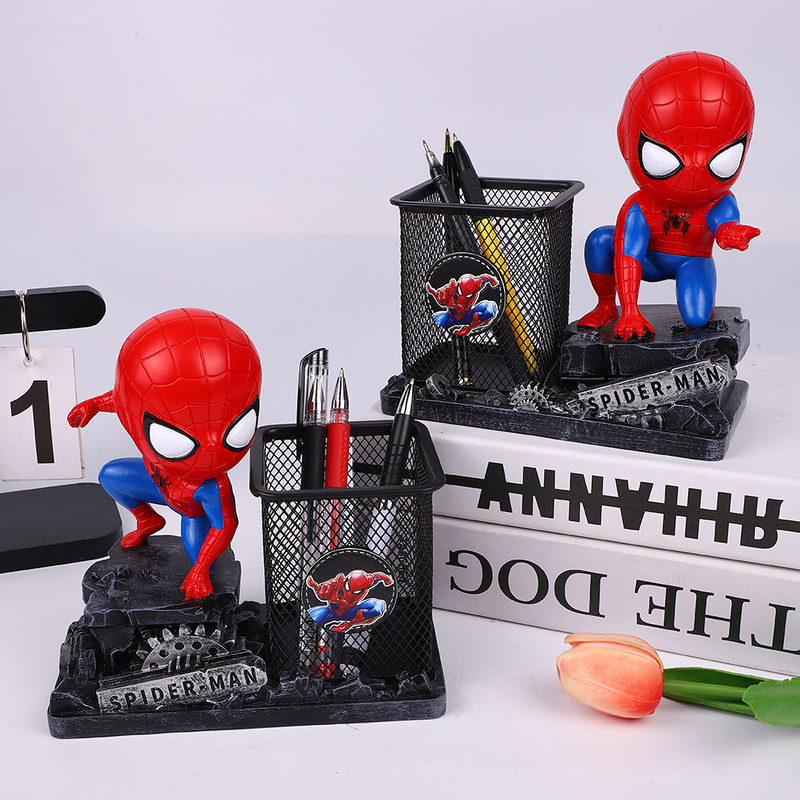 Cute Marvel Spider-Man Cartoon Pen Conner Ornaments Graduation Student Gift Office Desktop Ornaments Storage Bucket