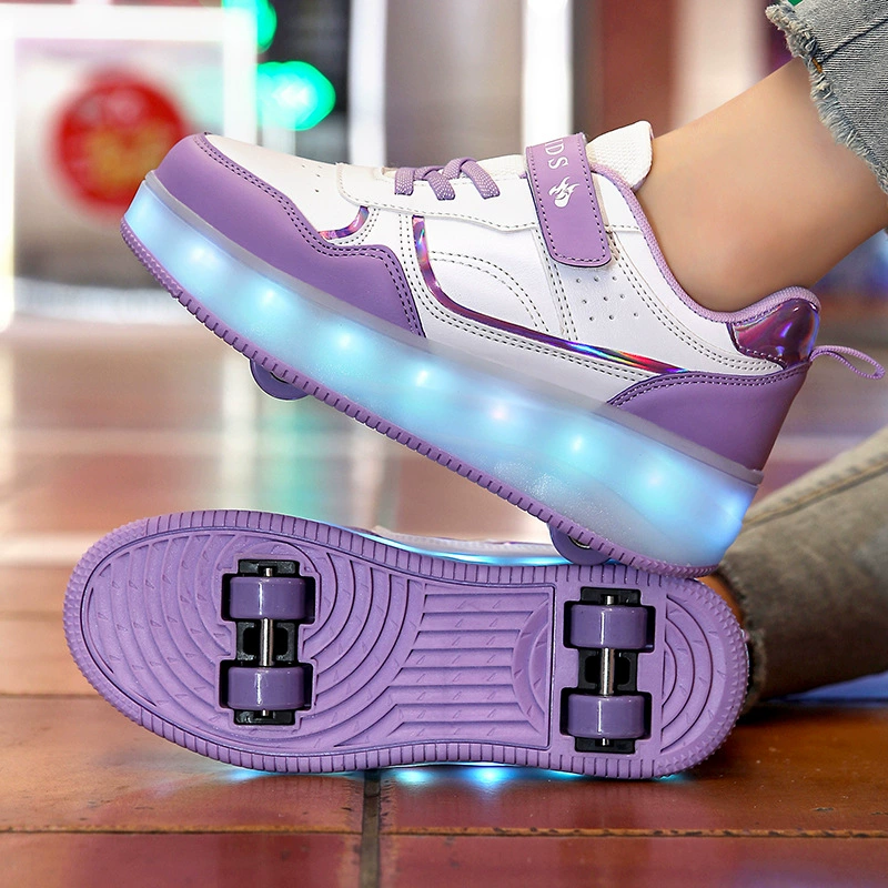 Детские Heelys с 4 колёсами и подсветкой, светящиеся роликовые кроссовки для мальчиков и девочек, размеры 28–40