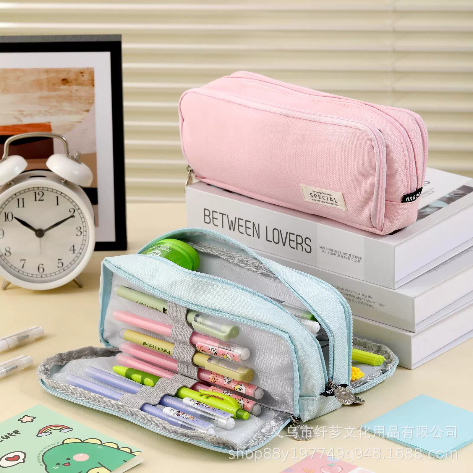 Двухслойная сумка-карандаш с большим окном, простая однотонная многофункциональная сумка для хранения большой емкости, устойчивая к пятнам сумка для хранения канцелярских принадлежностей для учащихся начальной школы