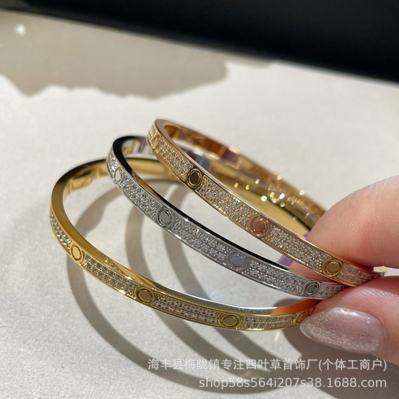 New Version of V Gold High Version Love Narrow Version Baby's Breath Bracelet for Women Thick Plated 18K Rose Gold Fashion Classic Couple Bracelet