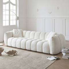 法式奶油復古南瓜沙發簡約現代客廳直排三人羊駝絨輕奢單人大沙發
