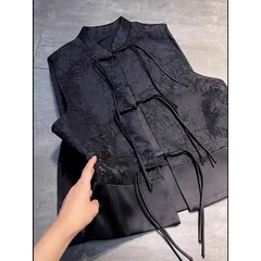 新中国式国風重工黒馬甲女高級デザイン感小衆ファッション洋気減齢袖なし上着