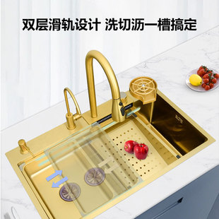(Cross-border Direct Supply) Golden Rain Stainless Steel Large Single Sink Household Kitchen Sink Sink Sink Vegetable Washing and Cutting Basin