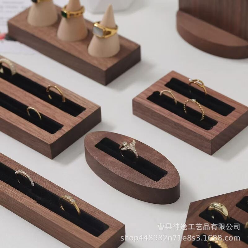 黒クルミ材リングディスプレイスタンド高級ジュエリーリングジュエリーショップディスプレイトレイ撮影用小道具|undefined