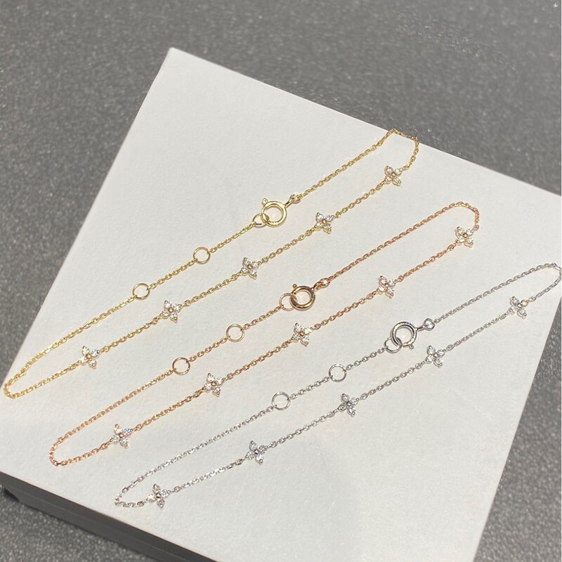 S925 Sterling Silver Plated with 18K Gold Four-Leaf Clover Mini Version Starry Zircon Bracelet, Dazzling, Simple, Fashionable and Hot-Selling