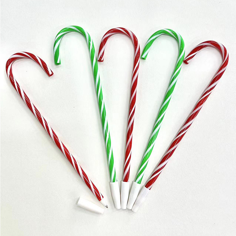 チューブ杖形状ペンノベルティ文具クリスマスボールペンダブルカラーストライプ杖ボールペン卸売|undefined