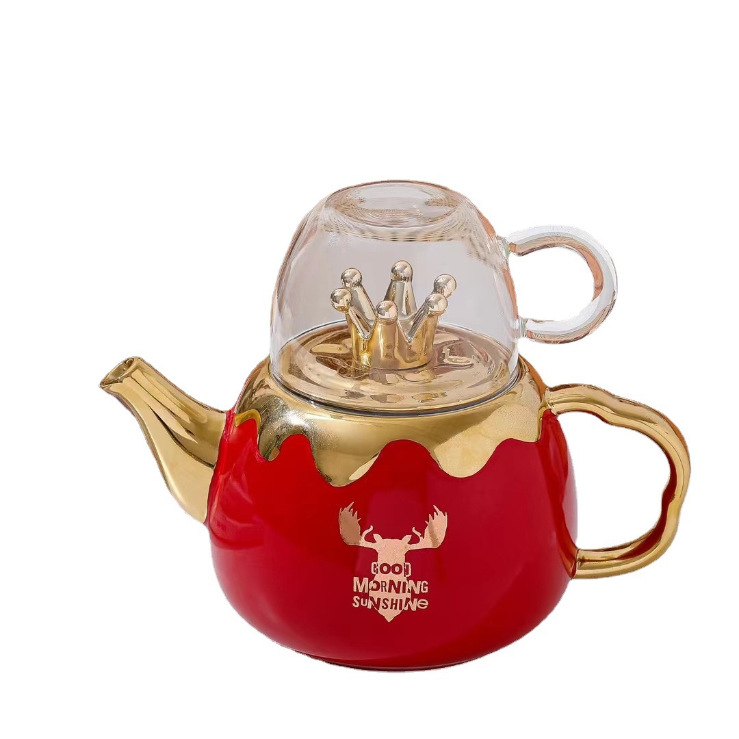 Creativo chapado en oro Estilo nórdico botella de agua fría taza combinación traje corona alces flor té agua conjunto con mano regalo taza de agua