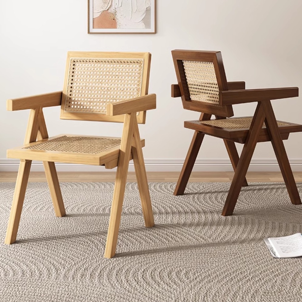 High-end rattan armchair, rattan chair, home dining chair, bed and breakfast rattan back chair, solid wood Chandigarh chair