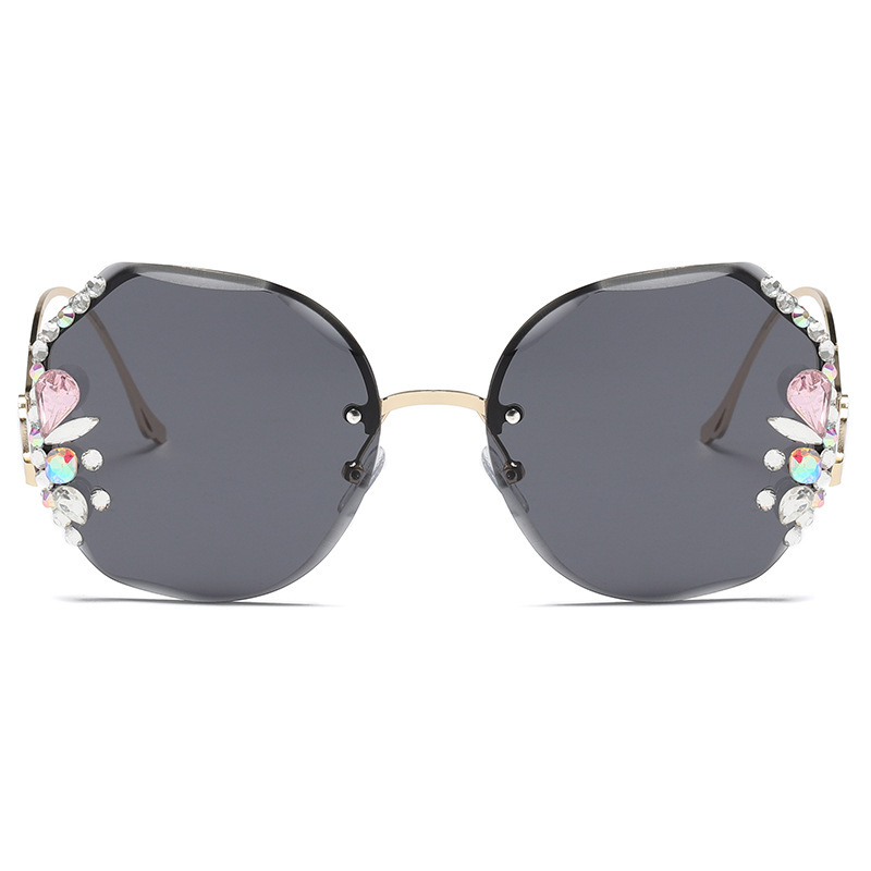 Rimless Sunglasses, Stylish Sunglasses, Big Face, Internet Celebrity, Diamond-encrusted Sunglasses