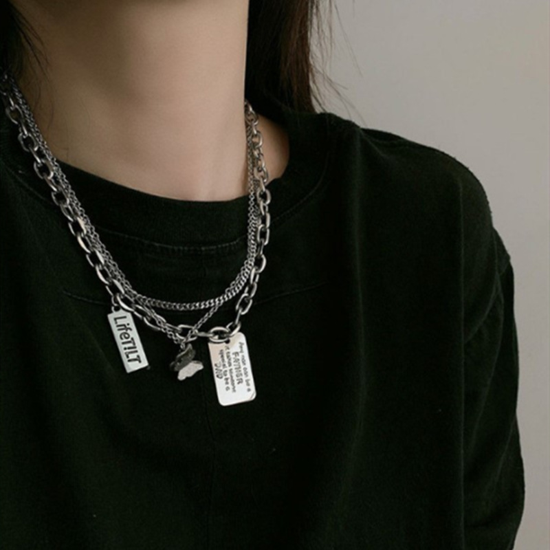 Collier Pendentif Militaire Carré Lettres Style Urbain Unisexe_voghion.com