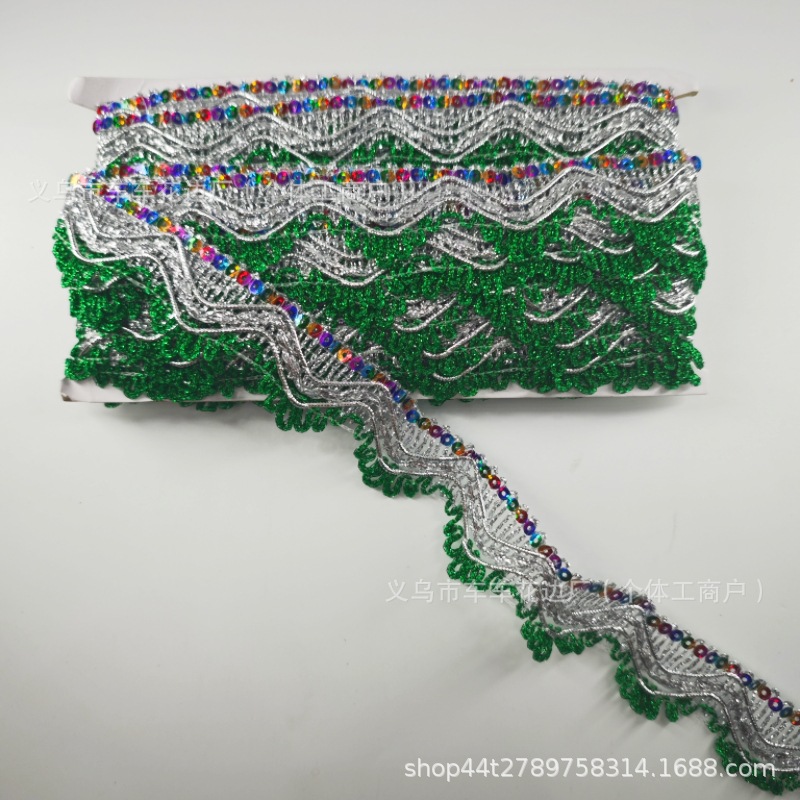 Triángulo de seda dorada, encaje de lentejuelas de color, encaje de torre plegable de mediados de otoño, bolso de camión grande, encaje superior, salón budista, encaje de mesa