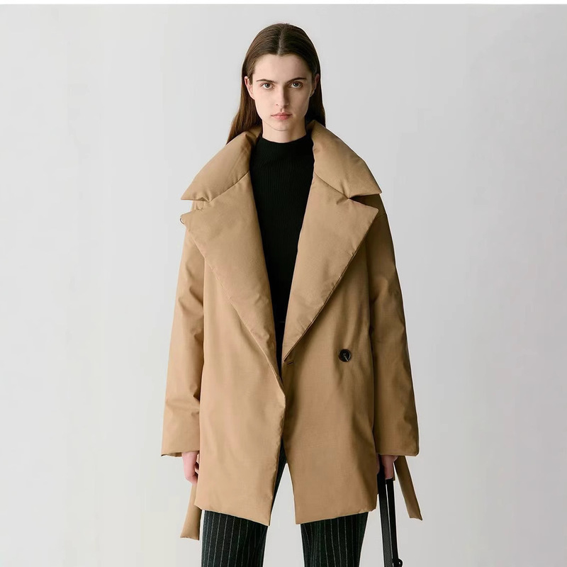 [dewdrop series] IC Xiaohe women's clothing 2024 autumn and winter new silk wool worsted plain cloth down jacket