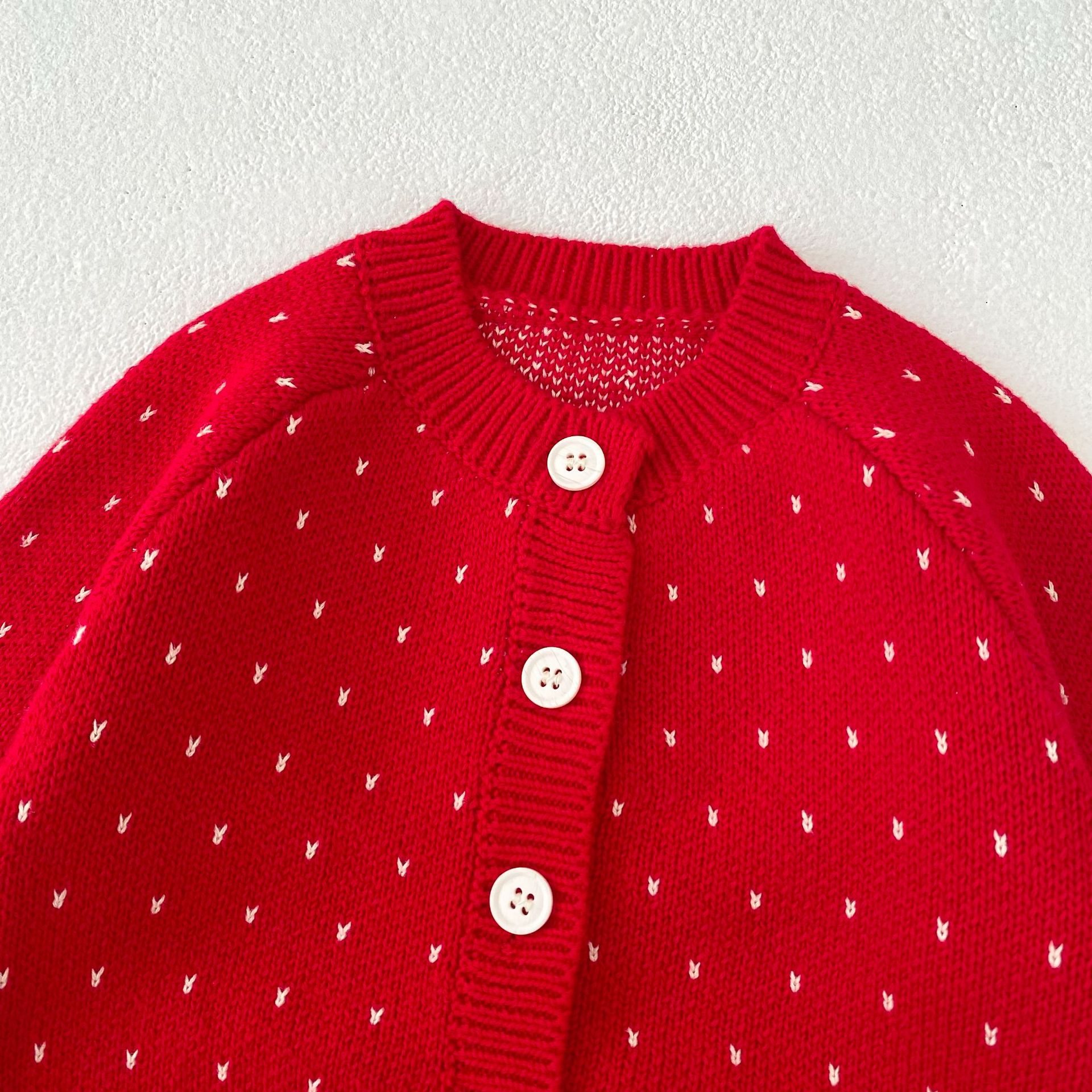 Autumn Children's Fashionable Sweet Baby Girl's Jacquard Red Knitted Coat Cardigan