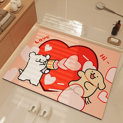 Cartoon Diatom Mud Mat Bathroom, Avtomobil döşəmə paspasları - heart-puppy-4060cm-diatom-mud