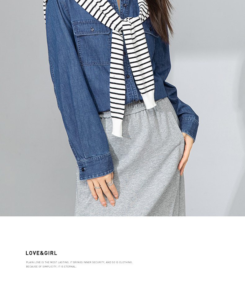 Áo sơ mi denim nữ dài tay phong cách Hàn Quốc, mặc lót hoặc mặc ngoài, tôn dáng gầy — Màu xanh lam chi tiết 19