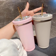 跨境外贸镶钻吸管咖啡水杯女奢华水钻不锈钢大容量饮料水杯礼物