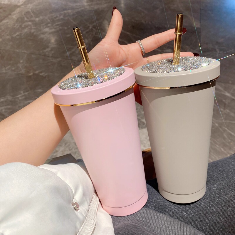 跨境外贸镶钻吸管咖啡水杯女奢华水钻不锈钢大容量饮料水杯礼物|undefined