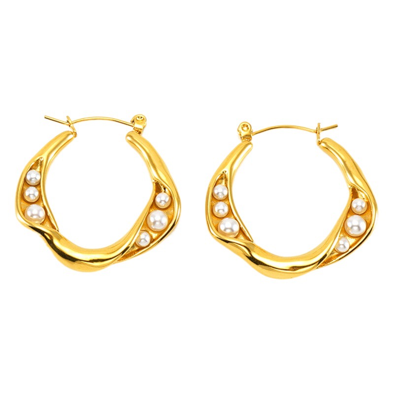 Pendientes de círculo geométrico de diseño avanzado de acero inoxidable europeo y americano pendientes de perlas vintage de mujer pendientes de acero de titanio pendientes