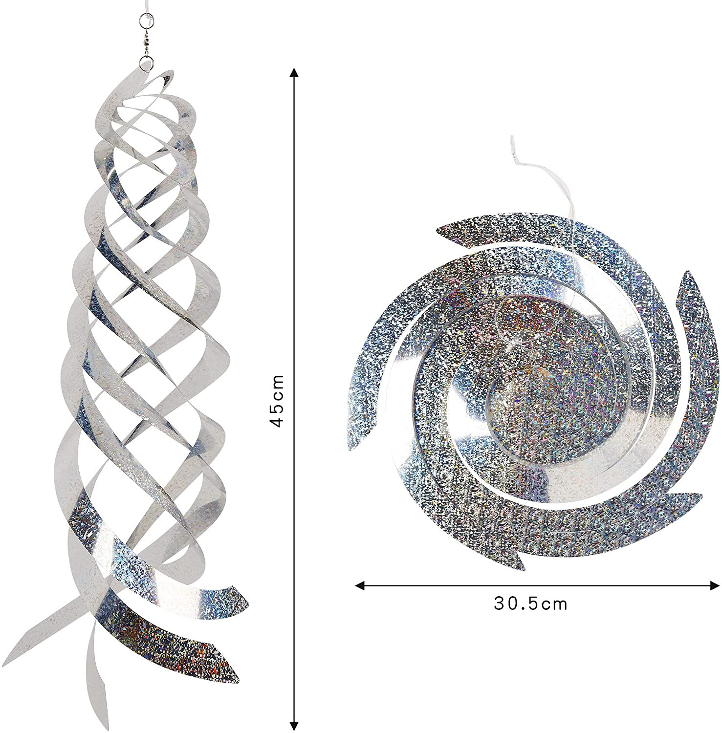 6pcs镭射驱鸟反光片农场园林赶鸟银色悬挂螺旋驱鸟片