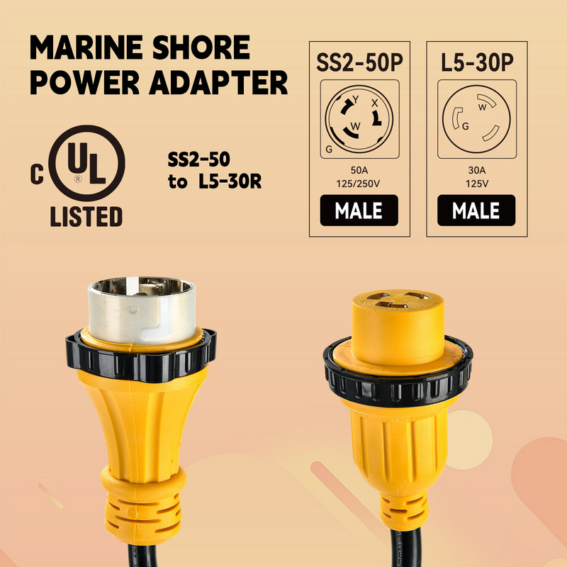 Marine Shore Power Adapter Cord 50 Amp to 30 Amp Ss250P to L530R Twist Lock for Boat Rv Marine Shore Power Adapter Cord 50 Amp to 30 Amp Ss250P to L530R Twist Lock for Boat Rv
