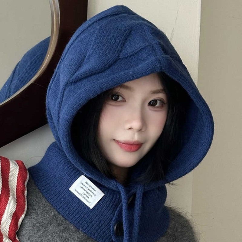 韩版秋冬帽子女款巴拉克拉法帽保暖披肩针织帽围脖一体护耳毛线帽|undefined
