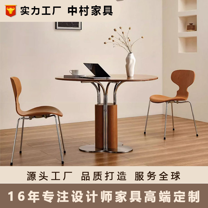 北欧实木圆桌面复古风樱桃木饭桌大小户型飞鸟集圆餐桌子|undefined